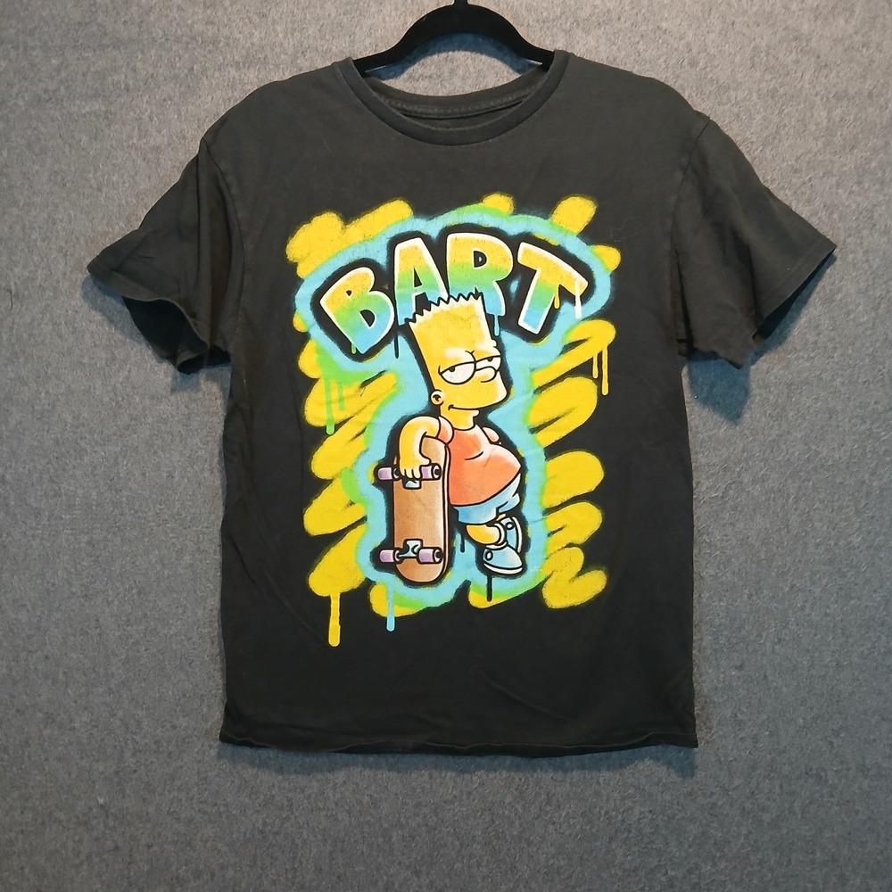 Men's Black Bart Simpson The Simpsons Graphic Print Crew Neck T-Shirt sz M